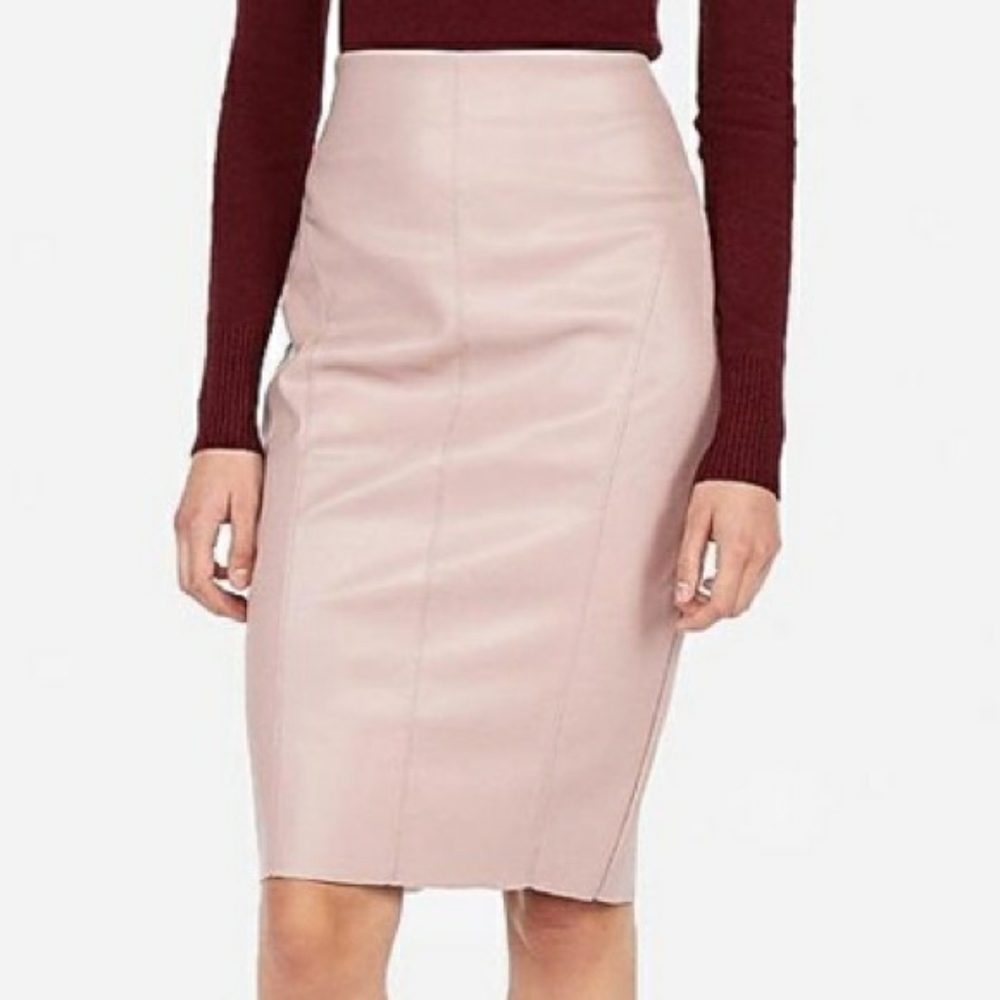 EXPRESS high waisted pink leather pencil skirt